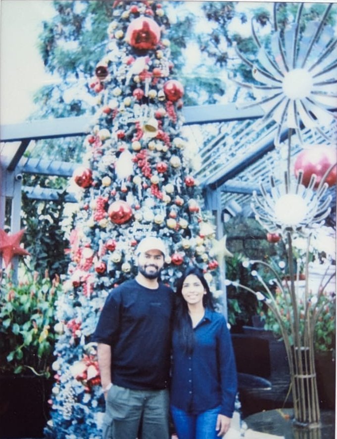The two of us in front of a Christmas tree, on instax